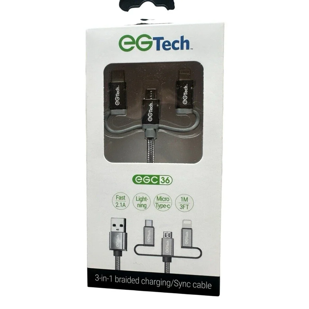 Lot 5 Braided Hybrid Charging Sync Cables USB w/ USB-C Lightening Adapter  Micro